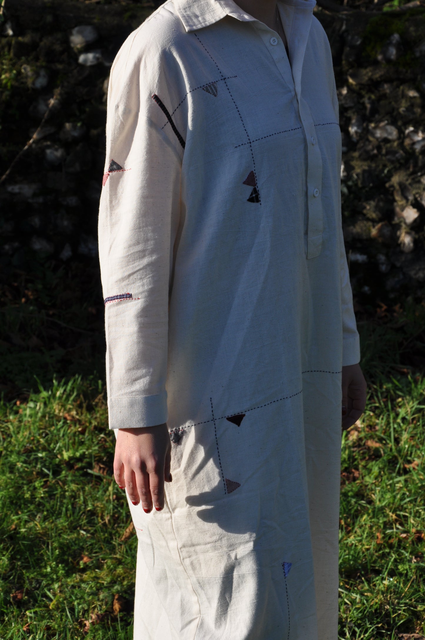 Hand-Stitched Sashiko Shirtdress Made from Handwoven Organic Cotton