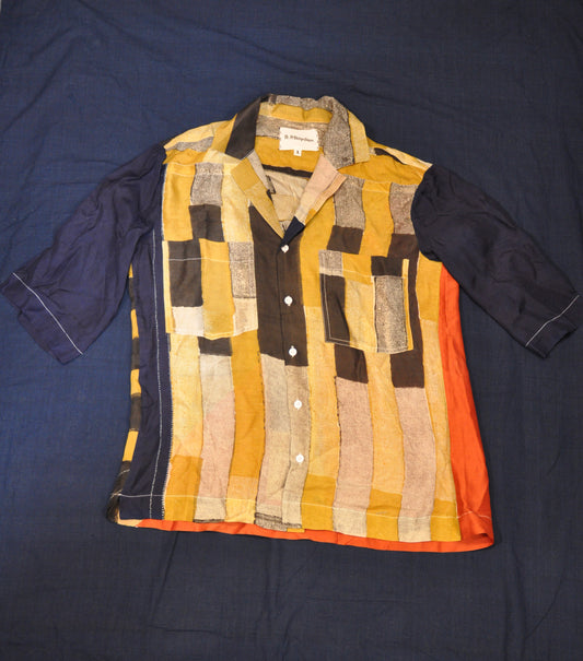 Hand-stitched Short Sleeve Bowling Shirt Made From Recycled Block-Print Offcuts