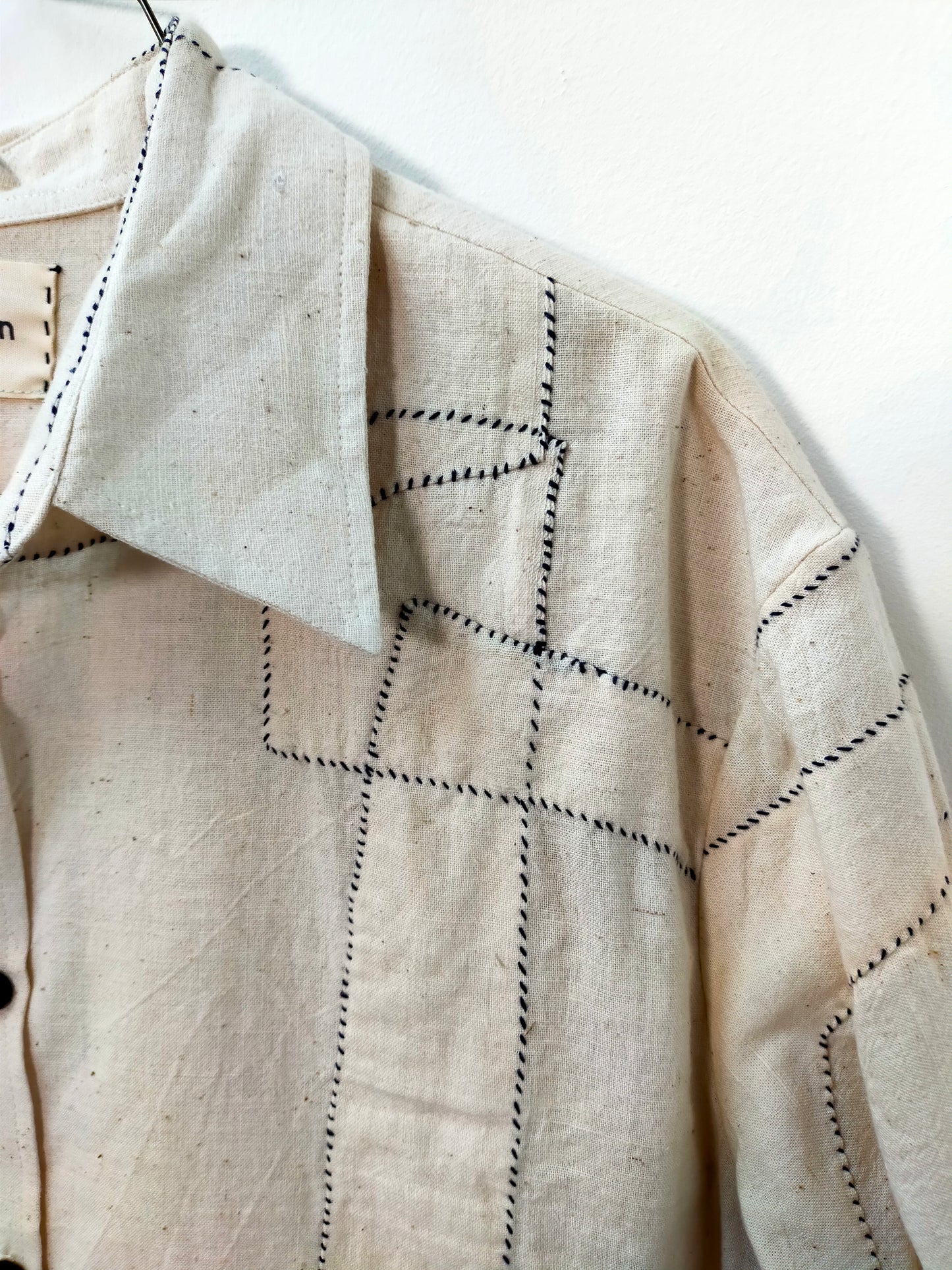 Hand-Stitched Patchwork Shirt White