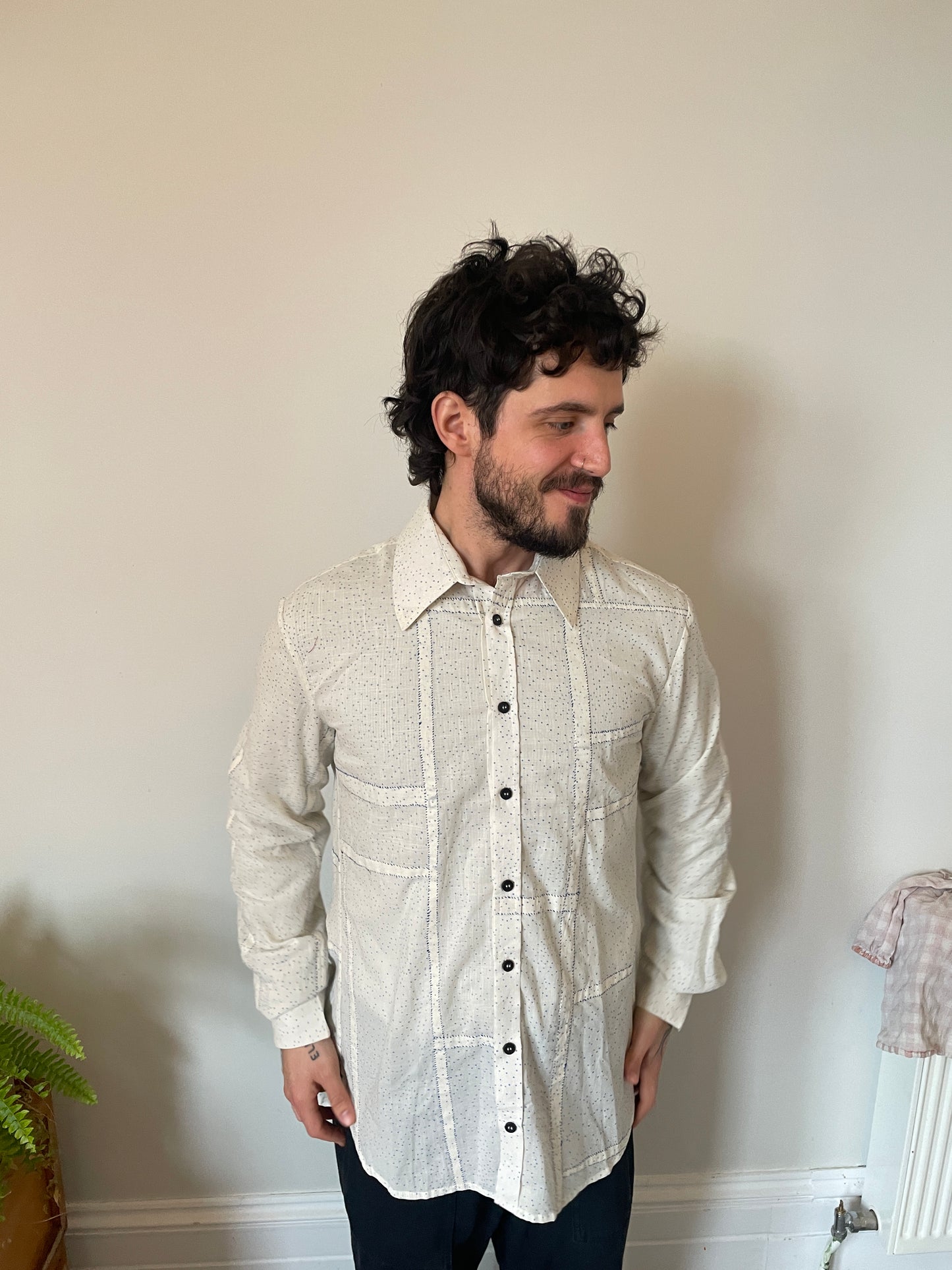 Hand-Stitched Patchwork Shirt White