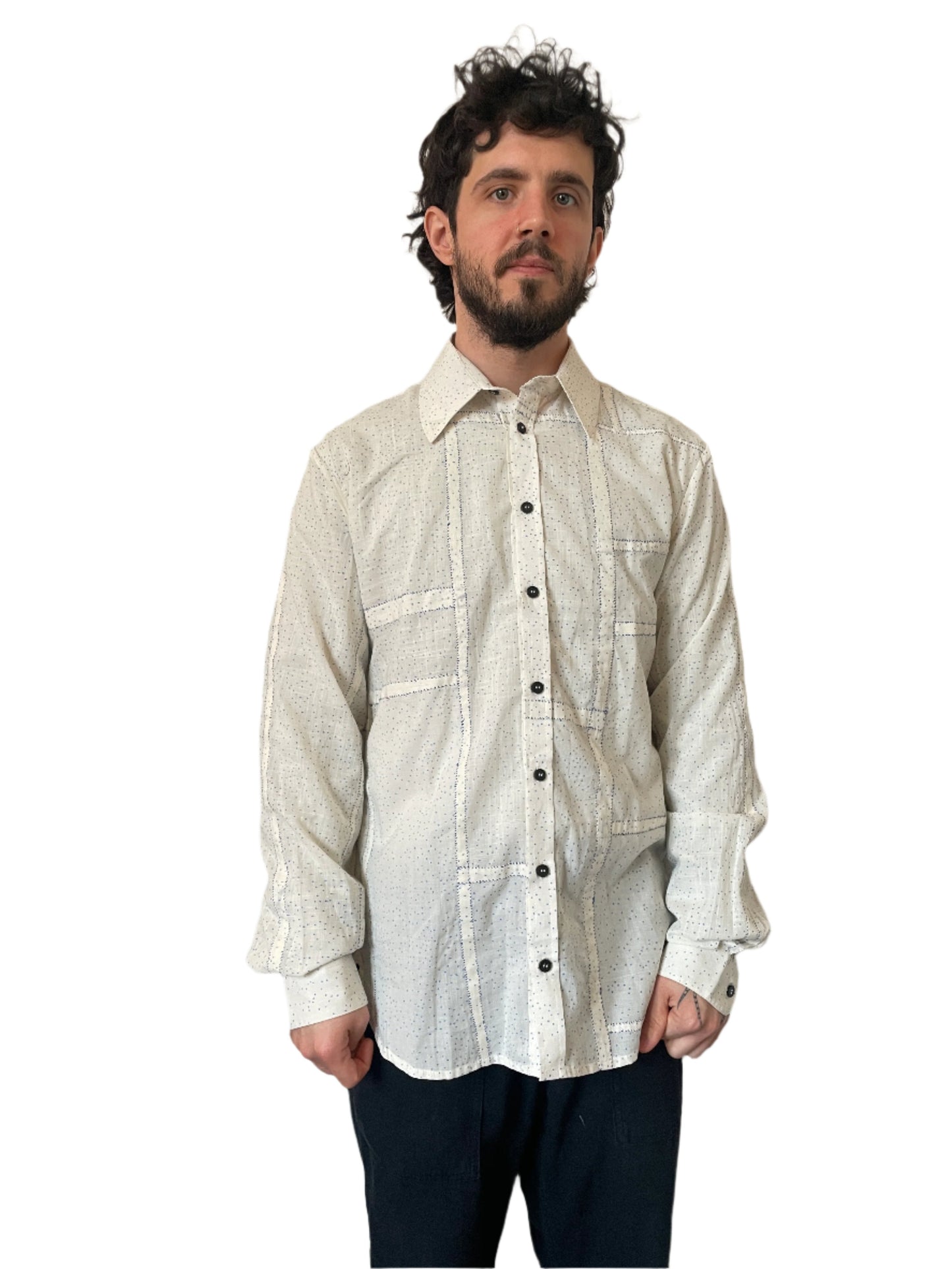 Hand-Stitched Patchwork Shirt White