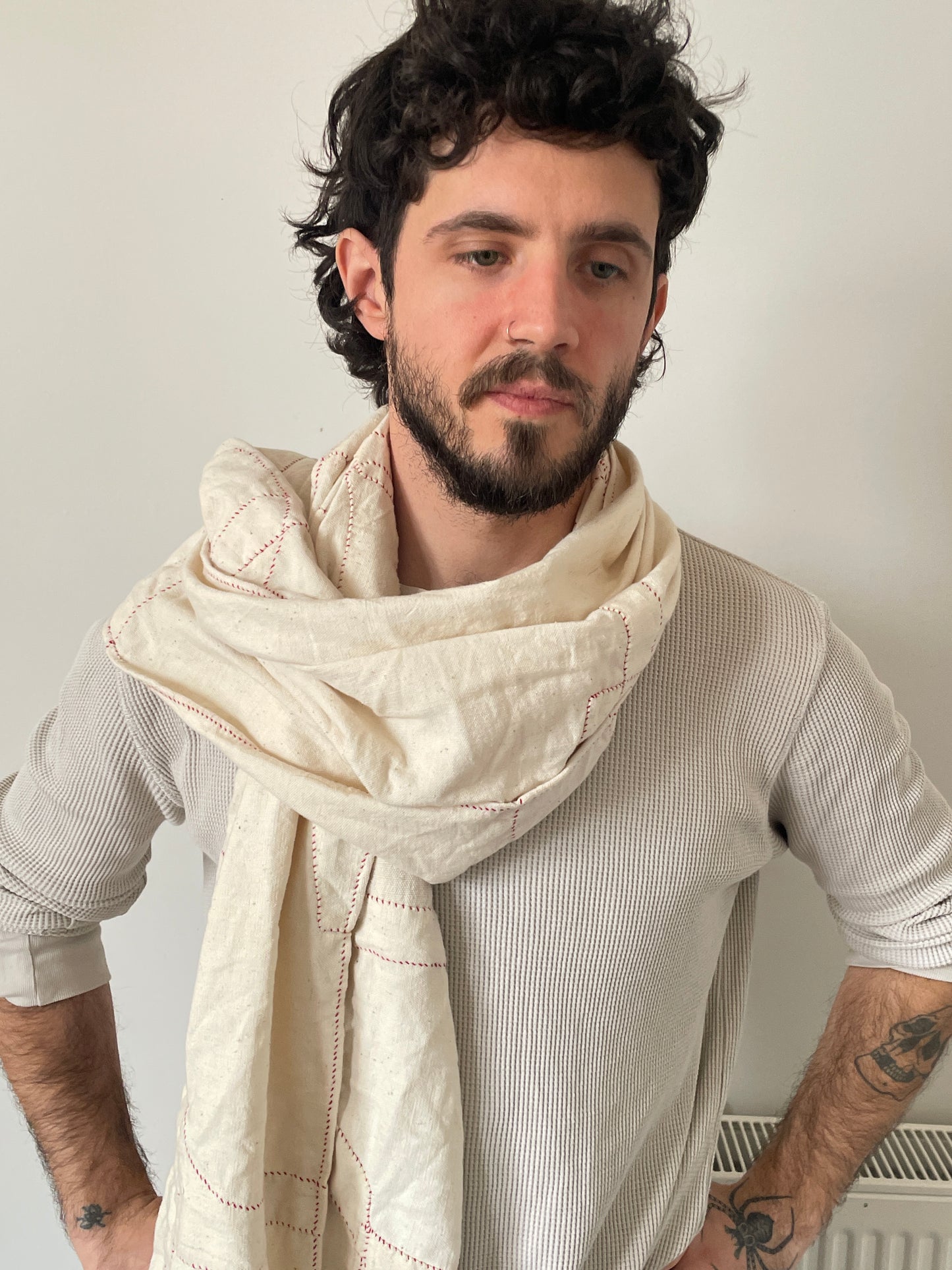 Extra large hand-stitched patchwork scarf