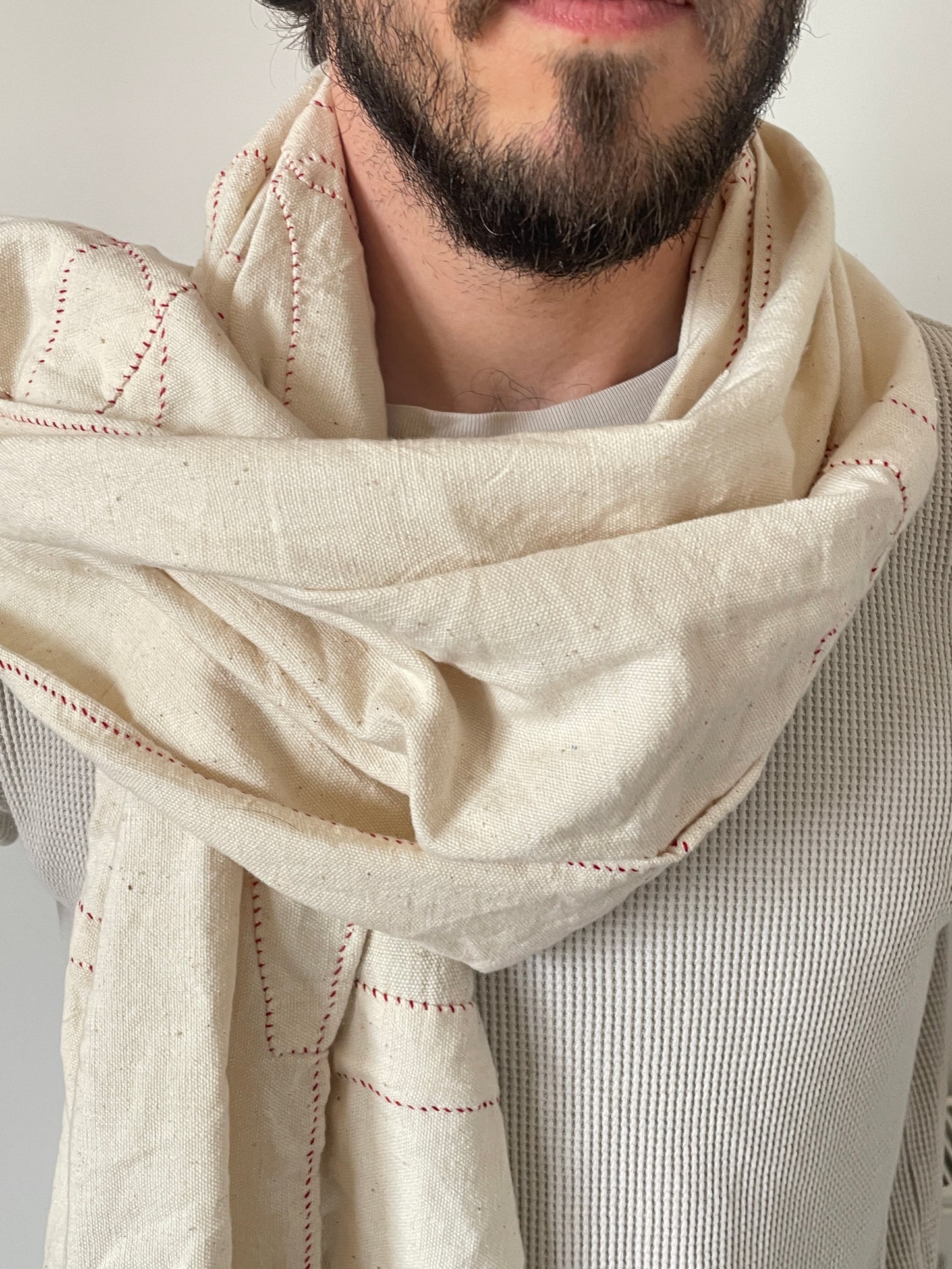 Extra large hand-stitched patchwork scarf